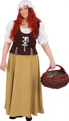 O1062 braun-beige Damen Mittelalter Magd Kostüm Kleid - 2