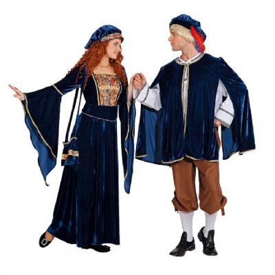 O9119 dunkel blau Damen Mittelalter Burgherrin Hofdame Kostüm Kleid - 2