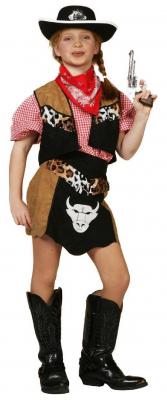 W3164 schwarz-braun Kinder Cowgirl Kostüm Rodeo Lady - 0