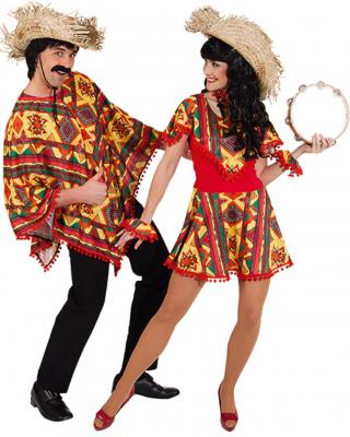O9426 rot-bunt Damen Mexico Kleid  Mexikaner Kostüm - 2