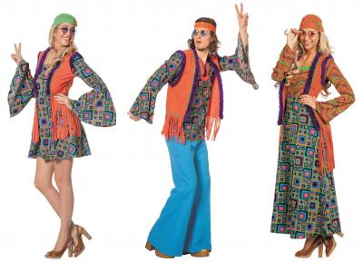 L3201570 orange Damen Hippie Kostüm lang mit Weste - 1