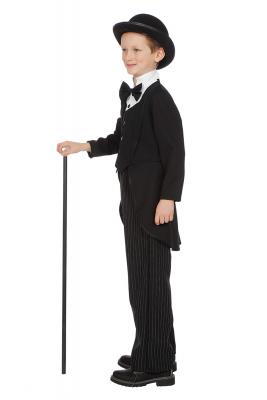 W3463-128 schwarz Kinder Charly Komiker Film Kostüm Gr.128 - 1