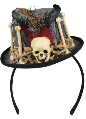 B72182 schwarz Damen Voodoo Hut-Haarreif Steampunk Zylinder mit Knochen - 1