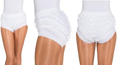 O40066-116-128 weiß Kinder Mädchen Spitzenhose-Rüschenhose für Mariechenkostüm Gr.116-128 - 3