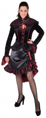 M218122-XS schwarz-rot Damen Rokoko Steampunk Kleid mit Schulterkragen Gr.XS - 1