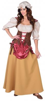 M218125 Damen Mittelalterliche Bauerin Freifrau Magd Kostüm Kleid mit Mütze lang - 0