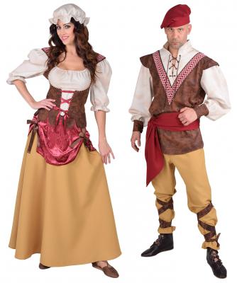 M218125 Damen Mittelalterliche Bauerin Freifrau Magd Kostüm Kleid mit Mütze lang - 1