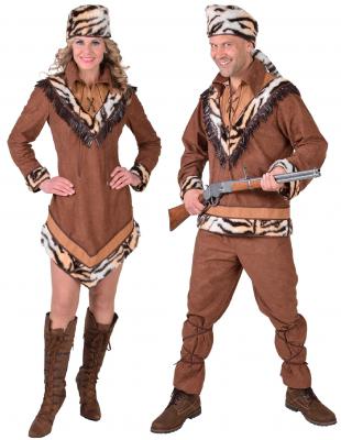 M218187 braun-beige Damen David Crocket Kleid Kostüm Trapperin - 1