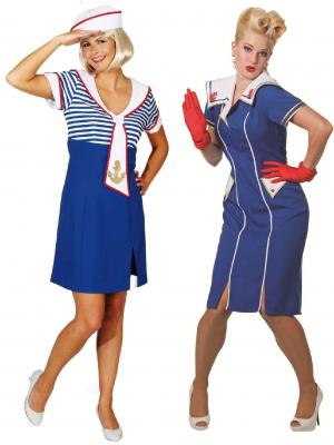 O9480 blau-weiß Damen Matrosin Sailerkleid - 1