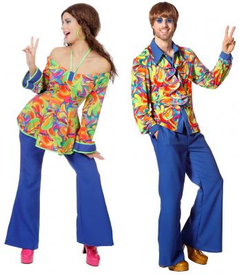 L3303030 blau-bunt Herren Hippie Oberteil-Bluse Fantasy Kostüm - 3