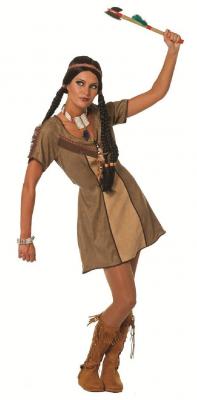 W4787 braun Damen Squaw Indianerkleid - 0