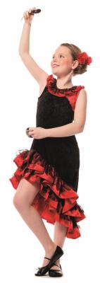 L3100210 schwarz-rot Kinder Mädchen Spanierin Kostüm Flamenco Kleid Seniorita - 0