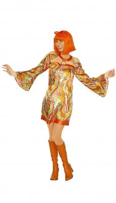 K31250234 orange bunt Damen Hippykleid Discokostüm - 0