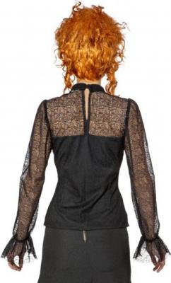 O9781-34-36 schwarz Damen Spitzenbluse-Rüschenbluse Gr.34-36 - 2