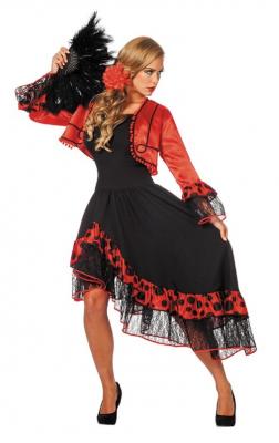 W4269 schwarz-rot Damen Spanierin-Seniora-Seniorita Kostüm-Kleid - 0