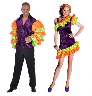M211132 lila-bunt Damen Samba Kleid Salsa Kostüm - 1