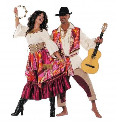 W4437 weiß-bunt Damen Zigeunerin Ungarisches Kleid - 1