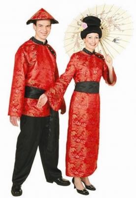 O9071-A rot-schwarz Damen Chinesin Chinesen Kostüm-Kleid-Kimono