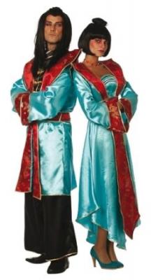 W4641-A türkis-rot Damen Chinesin Chinesen Kostüm Kleid Japanerin Samurai lang - 1