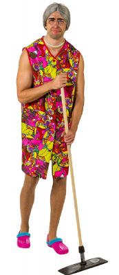 O9269 bunt Herren Oma Kittelschürze Putzfrauen Kostüm - 0