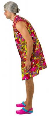 O9269 bunt Herren Oma Kittelschürze Putzfrauen Kostüm - 1