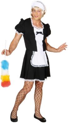 O7314-A schwarz-weiß Herren Stubenmädchen Zimmermädchen Hausmädchen Dienstmädchen Kostüm Kleid