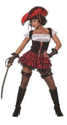 W4367 schwarz-rot Damen Piratin Seeräuber Braut - 0