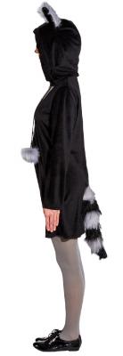 O9843-38-40 schwarz-grau Damen Waschbär Kleid Bär Kostüm Gr.38-40 - 1