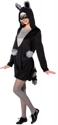 O9843 schwarz-grau Damen Waschbär Kleid Bär Kostüm - 0