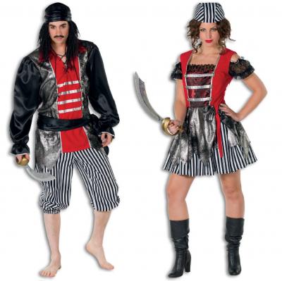 L3201130 schwarz-rot Damen Banditen Braut Piraten Kleid - 1