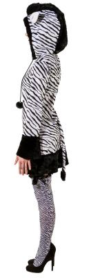 O9414-38-40 schwarz-weiß Damen Sexy Zebra Kleid Kostüm mit Kaputze Gr.38-40 - 1