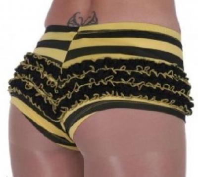 W4497-A gelb-schwarz Damen Bine Bienen Spitzenhose Rüschenhose