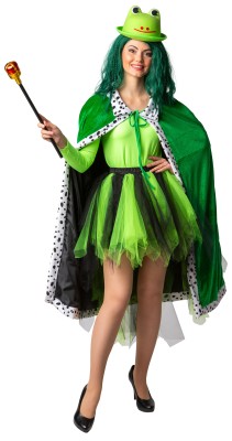 O7539 grün-weiß Damen Herren Froschkönigsumhang Königscape - 1