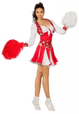 W4182-A rot-weiß Damen Cheerleader Tänzer Trikot Kostüm - 0