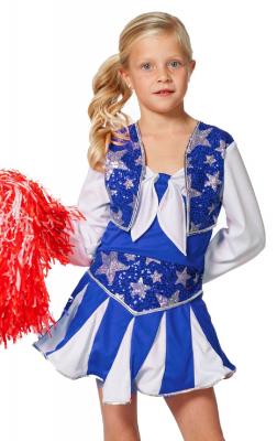 W3182-B blau-weiß Kinder Mädchen Cheerleader Tänzer Trikot Kostüm - 0