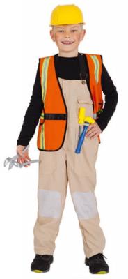 O5265-A beige-orange-gelb Kinder Junge Mädchen Bauarbeiter Kostüm mit Helm und Werkzeug - 0