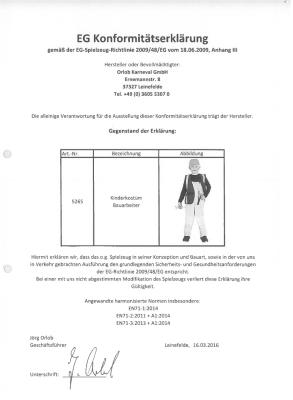 O5265-A beige-orange-gelb Kinder Junge Mädchen Bauarbeiter Kostüm mit Helm und Werkzeug - 2