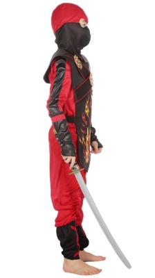 W3386-128 schwarz-rot Kinder Junge Mädchen Ninja Schwertkämpfer Kostüm Gr.128 - 1