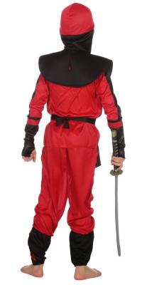 W3386-140 schwarz-rot Kinder Junge Mädchen Ninja Schwertkämpfer Kostüm Gr.140 - 2