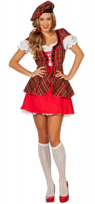 W4586 rot-kariert Damen Schotten Kostüm Schottin mit Mütze