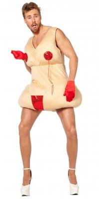 W6509 hautfarben-rot Damen Herren Nackte Dame Partykostüm