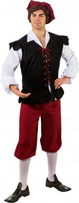 O7054-54-56 schwarz-rot Herren Mittelalter Bauer Knecht Kostüm Gr.54-56 - 1