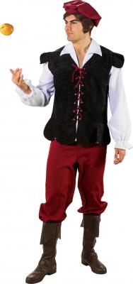 O7054-54-56 schwarz-rot Herren Mittelalter Bauer Knecht Kostüm Gr.54-56 - 3