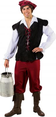 O7054 schwarz-rot Herren Mittelalter Bauer Knecht Kostüm - 2