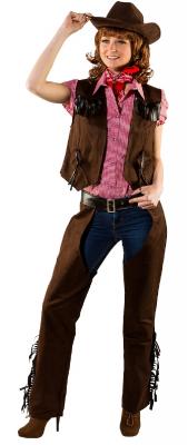 O9760-44-46 braun Damen Cowboy Cowgirl Chaps Wildlederimitat Gr.44-46 - 1