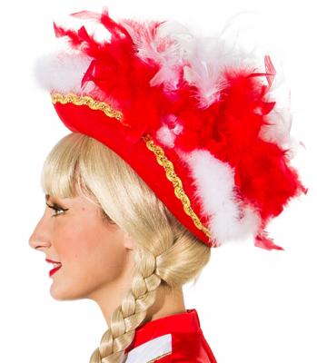 O28082-26B-57-58 rot mit Goldborte Marabu weiß und rot-weißer Boa Funkenhut Gr.57-58 - 2