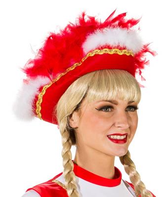 O28082-26B-59-60 rot mit Goldborte Marabu weiß und rot-weißer Boa Funkenhut Gr.59-60 - 1