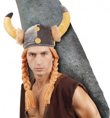 B01296 grau-beige Damen Herren Babaren Wickinger Gallier Mütze mit Haar - 0