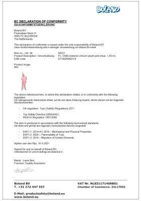 B88062-140 rosa Kinder Mädchen Jungen Einhorn Overall-Kostüm bis max.140 cm Körpergröße - 3