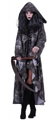 T2784-XXL schwarz-grau Walking Dead Damen Halloween Kostüm Kleid mit Kapuze Gr.XXL - 1